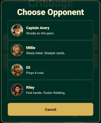 Choose Opponent screen with Captain Avery, Millie, Eli, and Riley